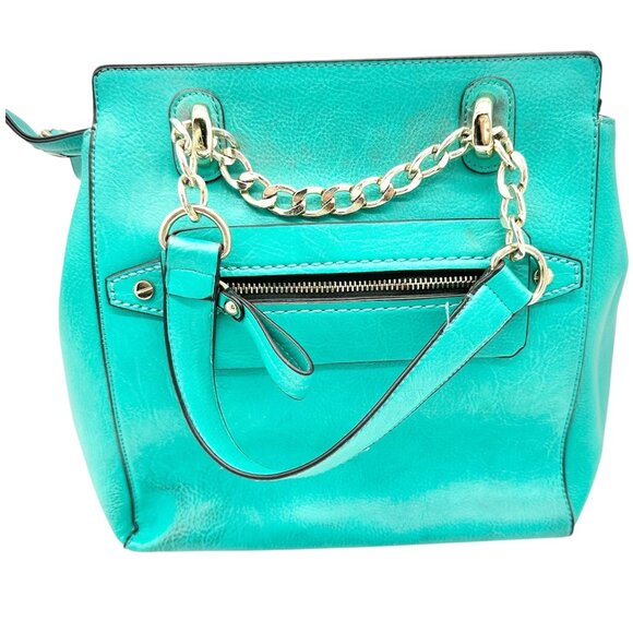 Charming Charlie Shoulder Bag Seafoam with Gold Chain Accents Striped Interior - Picture 1 of 16